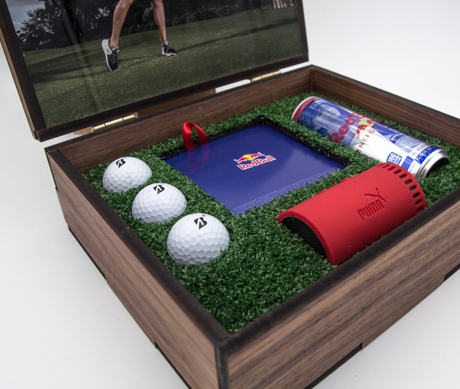 Custom Golf Gift Box With Turf And Gold Balls