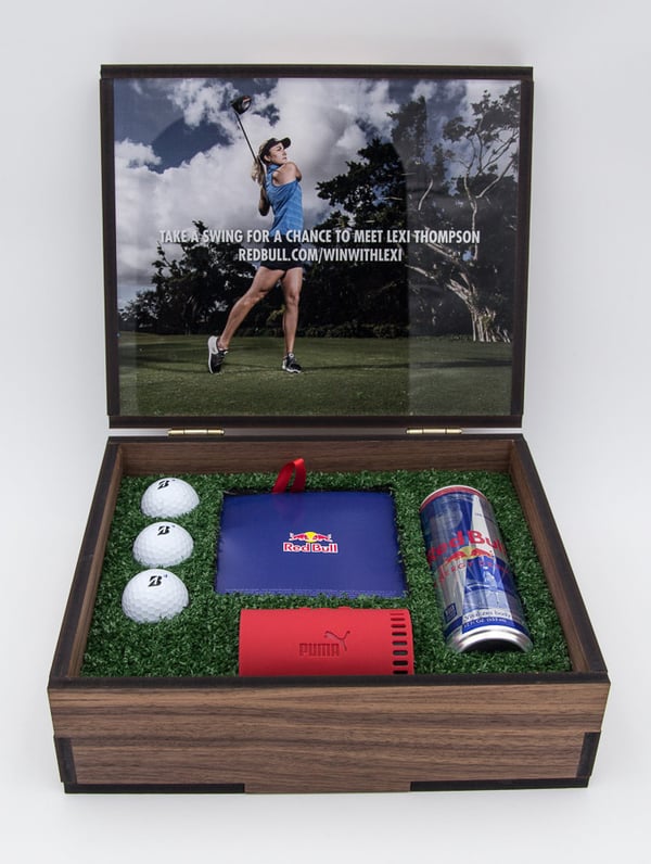 Custom Golf Gift Box With Turf And Gold Balls