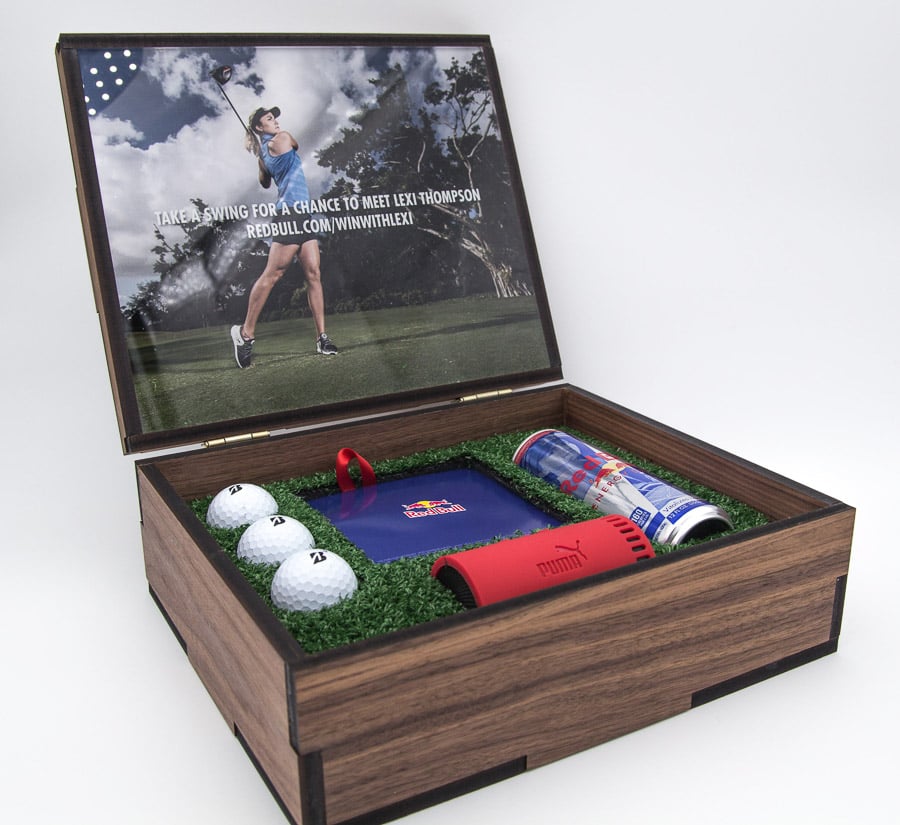 Custom Golf Gift Box With Turf And Gold Balls